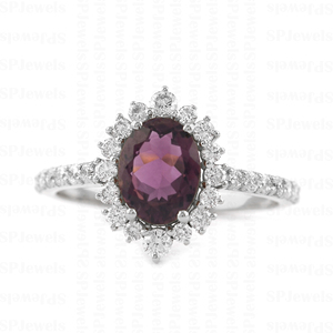 Cổ điển Diana lấy cảm hứng từ chính hãng hình bầu dục <span class=keywords><strong>Ruby</strong></span> Nhẫn hào quang kim cương tự nhiên 14k Rắn vàng Nhẫn <span class=keywords><strong>July</strong></span> Birthstone womenproducible in10k/18k - Product Image 2