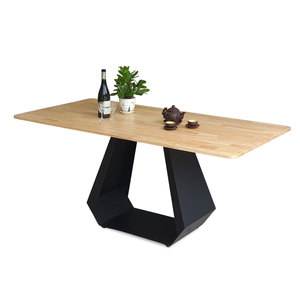 Modern Rectangular Dining <b>Table</b> 160x80cm Rubber <b>Wood</b> <b>Top</b> & Iron Legs Stable & Assembled BA68157 - Product Image 1