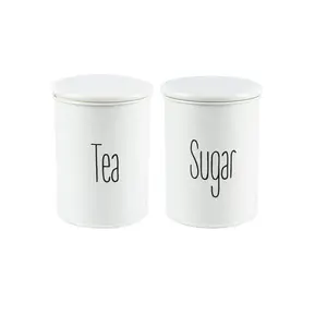 Metall weiße Farbe Tee und Zuckerbehälter Küche mit Butter-Geschirr Kappe und Tray zu günstigen Preisen mit den Größen von 10 × 10 × 13 cm