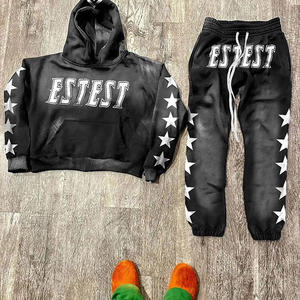 ชุดวอร์มผ้าฝ้ายสำหรับผู้ชายชุดวอร์มกางเกงขาบานและมีฮู้ดผ้าเกล็ดปลาทำจากเทอร์รี - Product Image 1