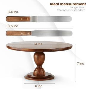 Soporte de pastel de acacia de 13 "Soporte de pastel rústico de madera con 2 espátulas de glaseado-Pedestal de pastel de boda y cumpleaños para mesa de postres - Product Image 3