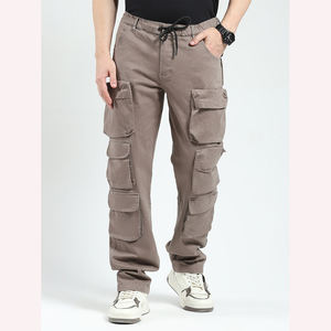 กางเกงคาร์โก้ผู้ชายกางเกงลำลองลายทางทรงตรงมีกระเป๋าหลายกระเป๋าทนทานใส่สบายกางเกงผู้ชายซักได้ - Product Image 1