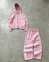 Ensemble de survêtement unisexe 2 pièces avec veste zippée et pantalon de survêtement à coupe large, effet délavé tie-dye, ourlet à cordon de serrage, style streetwear