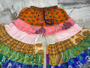 Partywear Silk Layer Patchwork <b>Women</b> <b>Trouser</b> Pant, Recycled Sari Silk Wide-Leg Pants, <b>Summer</b> Funky Ethnic Boho Hippy Patchwork - Product Image 4