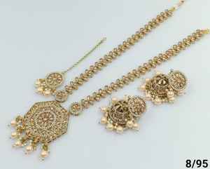 Indian Traditional and Fashionable Stone Gold Plated Fancy <b>Long</b> Necklace Set With Jumkha <b>Earring</b> Mangtika Jewellery Set <b>Women</b> - Product Image 5