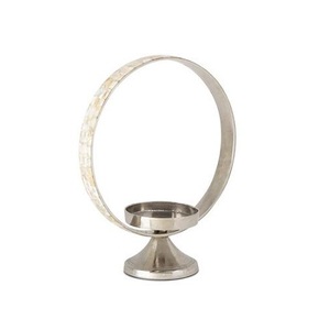 Portavelas de diseño moderno en forma redonda, de acero inoxidable y con incrustaciones de nácar, en oferta. - Product Image 1