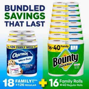 Toallas de Papel Bounty Quick-Size, Blancas, 16 Rollos Familiares, Papel Higiénico Charmin Ultra Suave con Tacto Acolchado, 18 Rollos Familiares Mega XL - Product Image 5