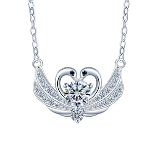 Collier en argent sterling S925 avec pendentif cœur en moissanite et diamant Swan Wing, bijoux pour femme - Product Image 1