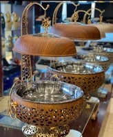 Réchauffeur d'aliments et de plats de service en acier inoxydable moderne de luxe en or Vente en gros traiteur pour mariage et hôtel
