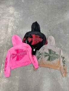 Haute Qualité Personnalisable Acide Lavage Zip Sweat Hommes En Détresse Unisexe Lâche Poids Lourd Hoodies avec Broderie pour L'hiver - Product Image 2