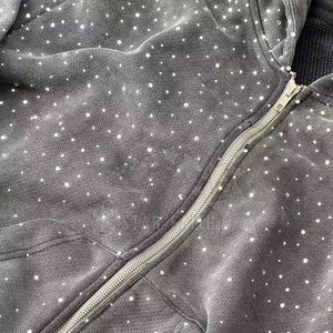 Sudadera con capucha de diamantes de imitación con lavado ácido para mujer, ropa informal transpirable con detalles brillantes para trajes diarios - Product Image 6
