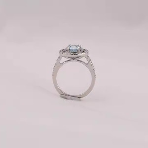 Bague de fiançailles double halo demi-éternité avec diamant cultivé en laboratoire rond bleu avec dernière bague de fiançailles en diamant cultivé Tiney Lab - Product Image 5