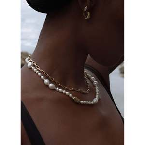 Collar de Perlas Barrocas de Agua Dulce en Oro de 14K Lucy, Chapado en Rodio, con Diamantes Geométricos de Circonio, Oro Rosa, Cadenas Modernas de Estilo Cristiano - Product Image 3