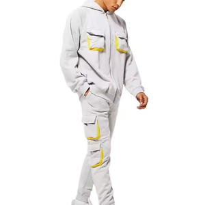 2025 nuevos diseños personalizados para hombres Jogger y Zip up Hoodie Set 100% chándal de lana de algodón para invierno con 6 bolsillos - Product Image 1