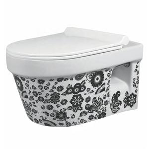 Art Moderne Imprimé Noir Couleur Rustique Rétro Sans Monture Penderie à Eau Taille Standard Bon Prix Commode de Toilette en Céramique EWC - Product Image 4