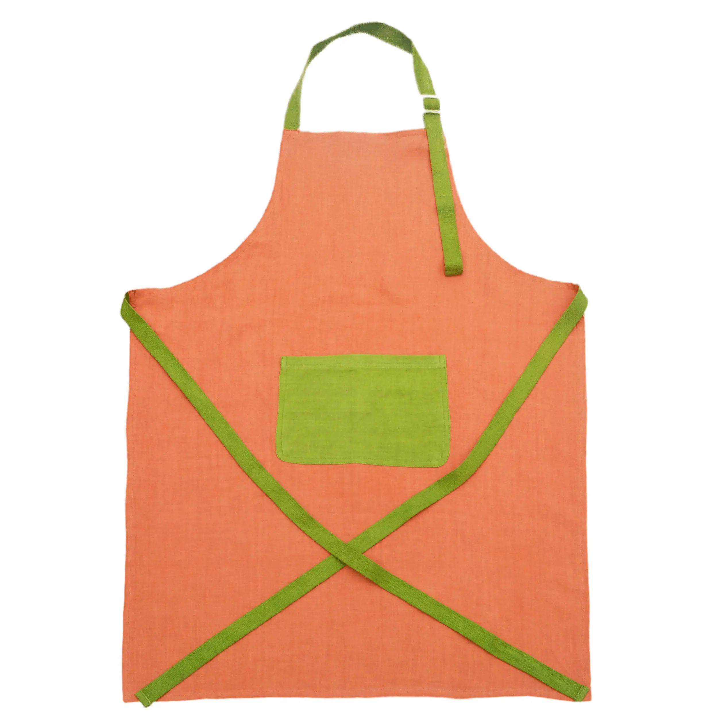 Solid Color Dye Fabric Apron with Contrast Belt and Pocket at Front High Quality Linen Apron for Cooking and Baking