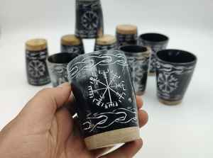 Chopes à boire viking, tasses à cola rondes pour 4 personnes avec certification pour bière, vin, stockées en Europe - Product Image 3