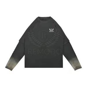 Camiseta 100% de algodón de doble capa con logotipo personalizado impreso de alta calidad para hombre estilo único de manga larga - Product Image 2