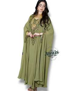 Abaya en mousseline simple et sobre, design modeste, broderie à la main, robe kaftan, perles de cristal lourdement ornées, vente en gros 2025 - Product Image 5