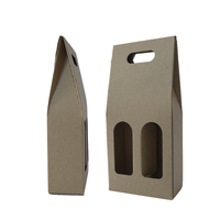 Caja de Cartón Corrugado para 2 Botellas de Vino con Ventana y Asa, Empaque de Regalo Doble Personalizado con Insertos Protectores