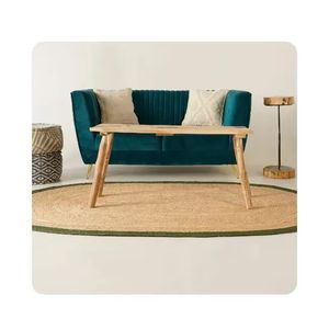 พรมปอกระเจาทรงรีขอบสีเบจสีเขียวเข้มสไตล์หมู่บ้านอินเดียงานแฮนด์เมดคุณภาพสูงดีไซน์แบบถักมือแบบทันสมัย - Product Image 1