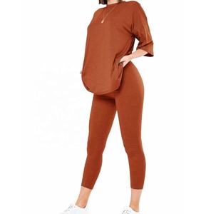 2025 ensemble t-shirt et leggings chemises en coton de haute qualité vêtements femmes deux pièces ensembles - Product Image 1