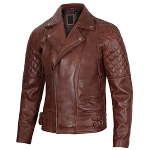 Men's Genuine <b>Leather</b> Slim Moto Biker <b>Jacket</b> Mandarin Collar Waterproof Zipper Closure <b>Winter</b> Outerwear - Product Image 4