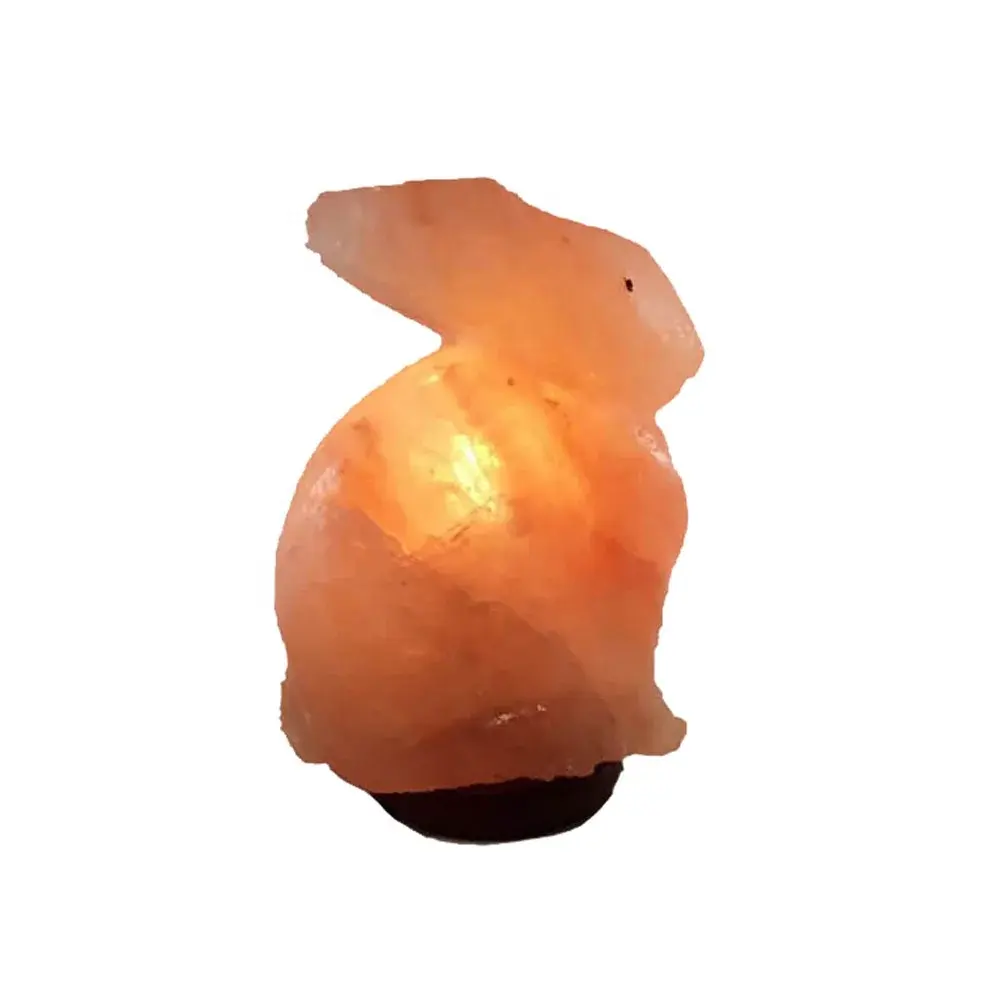 Rabbit-Shaped Salt Lamp in Pink Carved with Animal Theme Antique Style Art & Collectible from Sian Enterprises