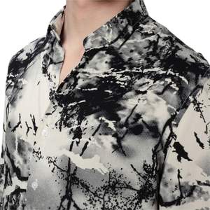 Patrón monocromático Camisa de plumas Slim Fit Viscosa Ligero Manga completa Elegante para la comodidad diaria y la elegancia casual - Product Image 6