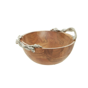 Bol de service en bois au design antique moderne avec base en métal écologique pour les collations aux fruits et la décoration intérieure pour les mariages - Product Image 2