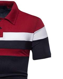 Polo personnalisé pour homme en mélange de coton respirant à manches courtes, rayures décontractées, couleur bordeaux, marine et blanc, idéal pour le golf, fabrication OEM sur mesure - Product Image 2