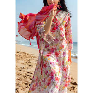 Traje de Muselina Estampada con Bordado Schiffli de 3 Piezas CL-52645 para Mujer, con Dupatta de Encaje Dibujado a Mano, Estilo Elegante hasta la Rodilla, Talla XS - Product Image 2