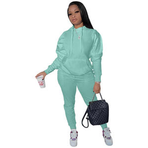 Conjunto Deportivo de Invierno para Mujer, 2 Piezas, con Capucha, 100% Algodón Grueso, Ecológico, Talla Grande, Sudadera y Pantalones Deportivos - Product Image 5