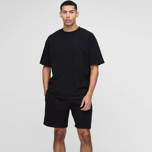 Ensemble de t-shirts 2 pièces pour hommes de grande taille, noir, oversize, style sport et rue, pour l'été, sport, entraînement, plage, streetwear, logo personnalisé - Product Image 1