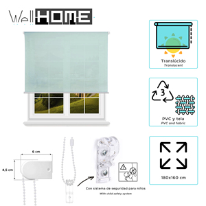 Well Home Plain Translucent <b>Roller</b> <b>Blind</b> - Light <b>Blue</b>, 180 x 160cm (width x length)/Fabric size 177 x 155cm - Product Image 2