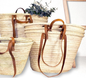 Premium Quality Double Handle Leather Market Basket Handmade Moroccan Basket Moroccan <b>Straw</b> <b>Bag</b> - Product Image 1