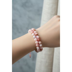 Bracelet en pierre naturelle macramé à double rangée rose opale 8 mm - Product Image 2