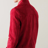 Jaket Kulit Suede Merah Burgundy Pria Custom Grosir dengan Dua Resleting dan Saku Samping, Mantel Streetwear
