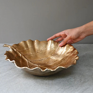 Antique <b>Leaf</b> Design Best Manufacturer Gold <b>Leaf</b> Serving Bowl Handmade Bowl Brass - Product Image 2