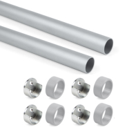 Emuca Juego de 2 Barras Redondas de Aluminio y Zamak Anodizadas Mate para Armario, D.28mm, 0.75m de Longitud con Soportes, España