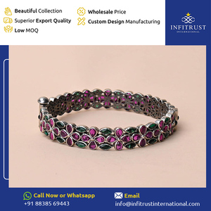 Exclusive Custom Design 925 Sterling Silver Oxidised Plated Stone Studded Women Kada Style Polki Bangles at Wholesale Price - Product Image 2