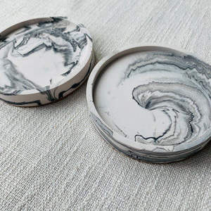 Round Marble Grey & White Stone Coasters for Dining & <b>Kitchen</b> Stylish <b>Mats</b> & Pads Office Desktop Use - Product Image 3