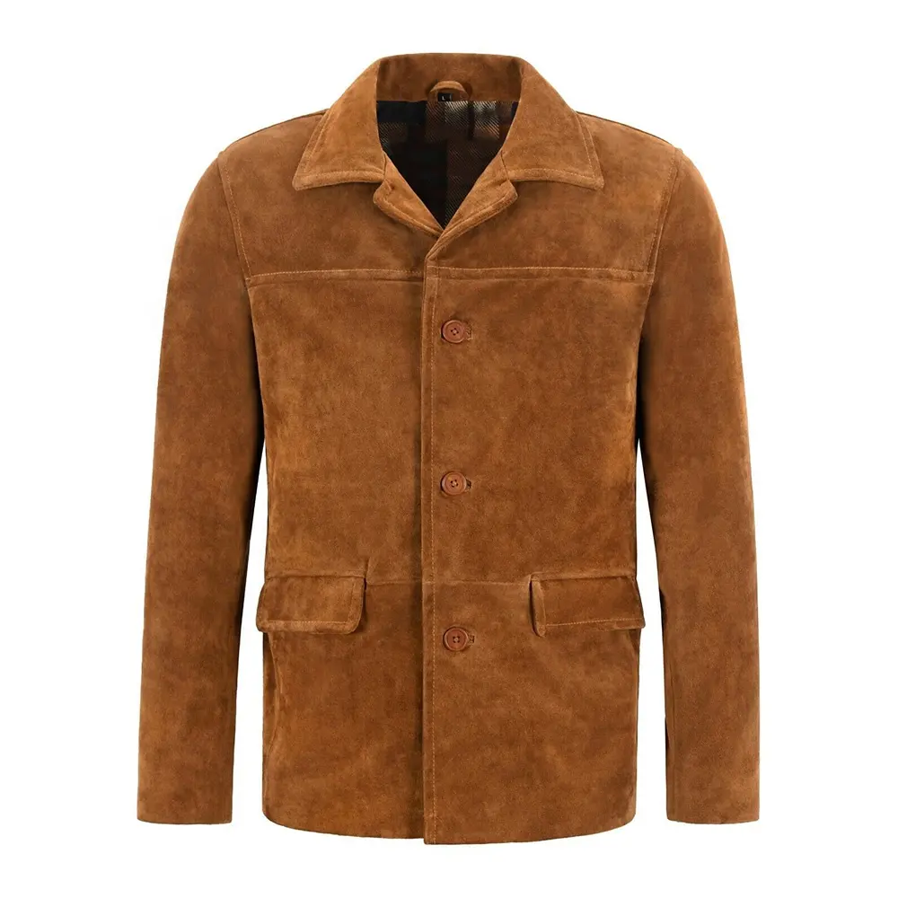 Style Men's Jacket Tan Fashionable, Leather Jacket, New Suede Leather. GENUINE Leather Shell Men Sheepskin Leather Fabric