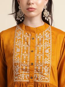 Designer <b>Yellow</b> Chinon Embroidery Work Tunic <b>Top</b> and Pant Popular Wedding Wear for Indian & Pakistani Wholesale Price - Product Image 5