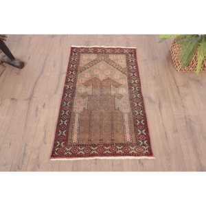 2x3.3 ft Rug, Vintage Turkish Rug, <b>Brown</b> <b>Wool</b> Rug - Product Image 1
