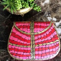 Antique fait à la main femmes mariée dames métal embrayage élingues sac forme ethnique mosaïque or argent sacs de l'Inde par RF Crafts