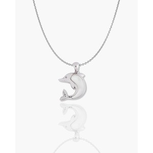 Pendentif breloque dauphin plaqué rhodium avec perle, diamant et zircon - Product Image 2