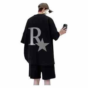 2025 nouvel été hommes vêtements de sport ensemble Fitness T-Shirt et short en coton avec trois barres Logo imprimé pour la course et les loisirs - Product Image 6