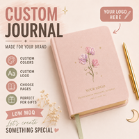 Carnet personnalisé LABON brodé, couverture en tissu de lin rose poudré, texte doré, marque-page en ruban, mois de naissance, OEM ODM