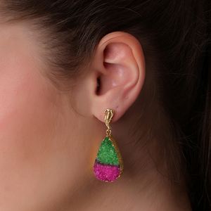 Dua Green <b>Pink</b> Drusy Earrings Handcrafted Gold Plated Unique <b>Jewelry</b> - Product Image 5
